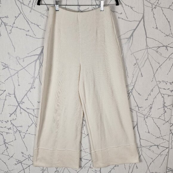 Zara Ivory Ribbed Knit High Rise Pull On Wide Leg Pants - Picture 2 of 10